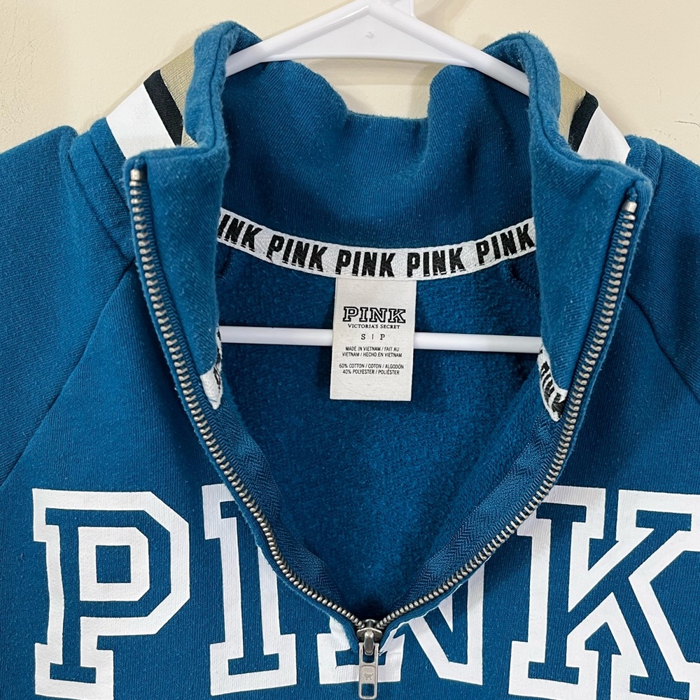 Victoria’s Secret PINK Blue Graphic Zip Up Pullover Sweater - Picture 5 of 5